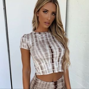Tiger Mist Tie Dye Crop Top Tee Shirt Brown Beige